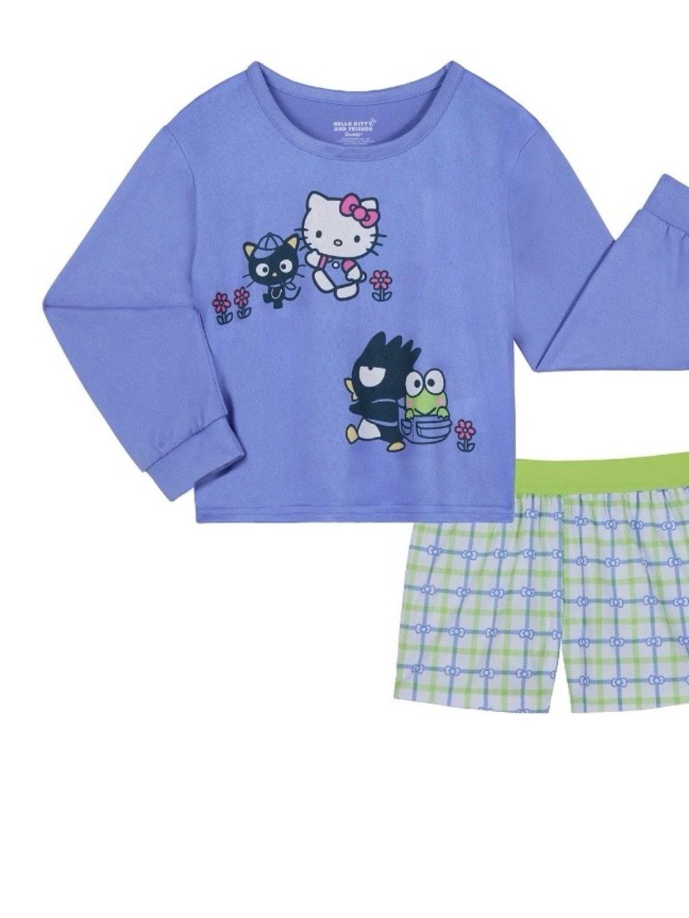 Hello Kitty Lavender Top with Green-Trim Plaid Shorts Pajama Set